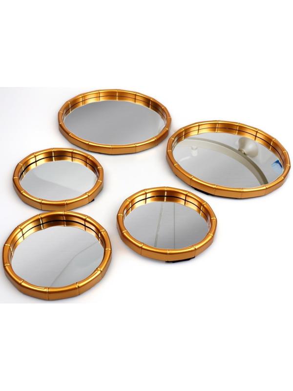 Набор настенных зеркал «Бамбук», d зеркальной поверхности 20,5/13 см, цвет золотистый