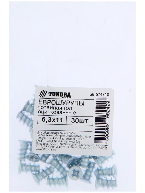 Еврошуруп ТУНДРА krep с потайной головкой, 6.3х11 мм, цинк, 30 шт.