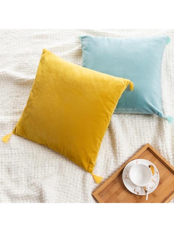 Чехол на подушку с кисточками Этель цвет желтый, 45х45 см, 100% п/э, велюр