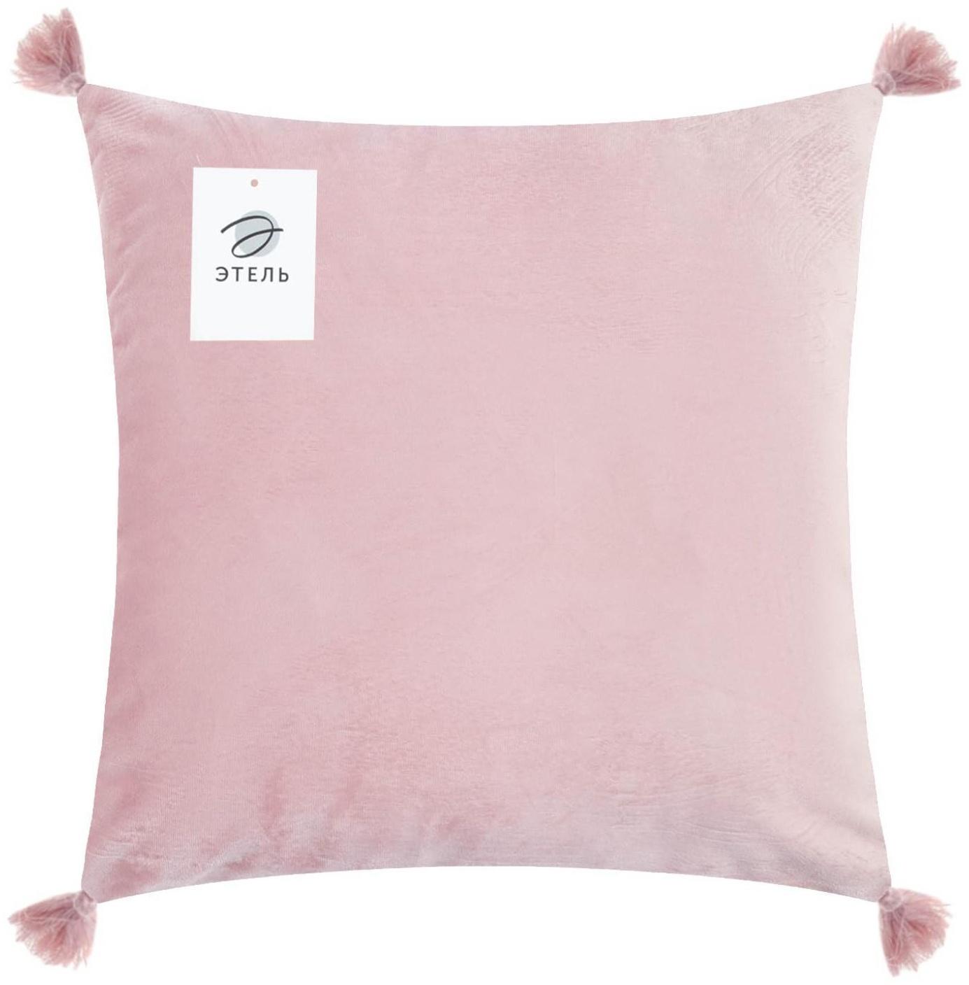 Чехол на подушку с кисточками Этель цвет розовый, 45х45 см, 100% п/э, велюр