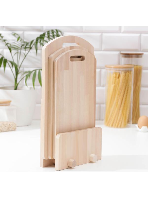 Нaбор досок разделочных на подставке с ручкой Доляна,3 шт (35×22 см; 32×20 см,31×18 см), массив березы