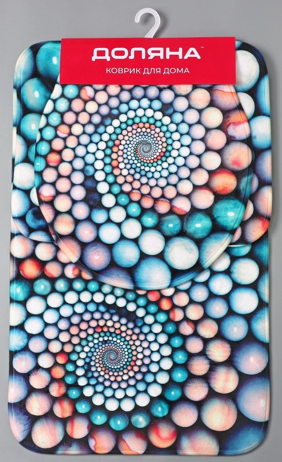 Набор ковриков для ванной и туалета Доляна «Каменные завитки», 3 шт: 35×39, 40×50, 45×75 см