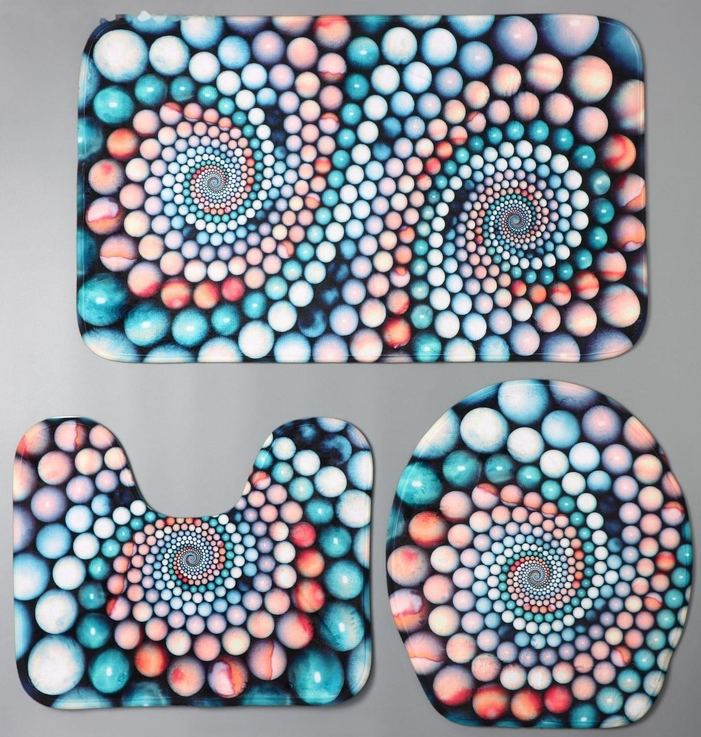 Набор ковриков для ванной и туалета Доляна «Каменные завитки», 3 шт: 35×39, 40×50, 45×75 см