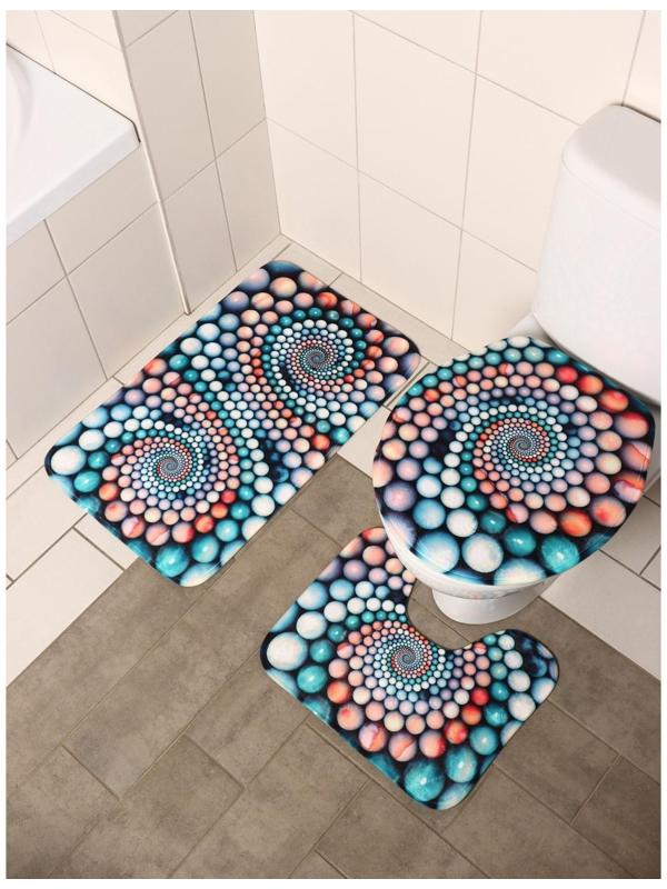 Набор ковриков для ванной и туалета Доляна «Каменные завитки», 3 шт: 35×39, 40×50, 45×75 см