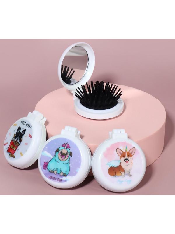 Расчёска массажная, складная, с зеркалом, d = 6,5 см, рисунок МИКС