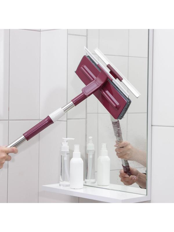 Окномойка с насадкой из микрофибры Доляна, стальная телескопическая ручка, 27×8×73(114) см, цвет МИКС