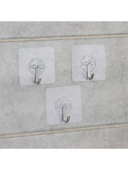 Крючок на липучке «Классика», 3 шт, цвет прозрачный