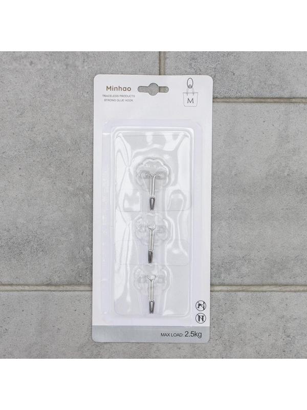 Крючок на липучке «Классика», 3 шт, цвет прозрачный