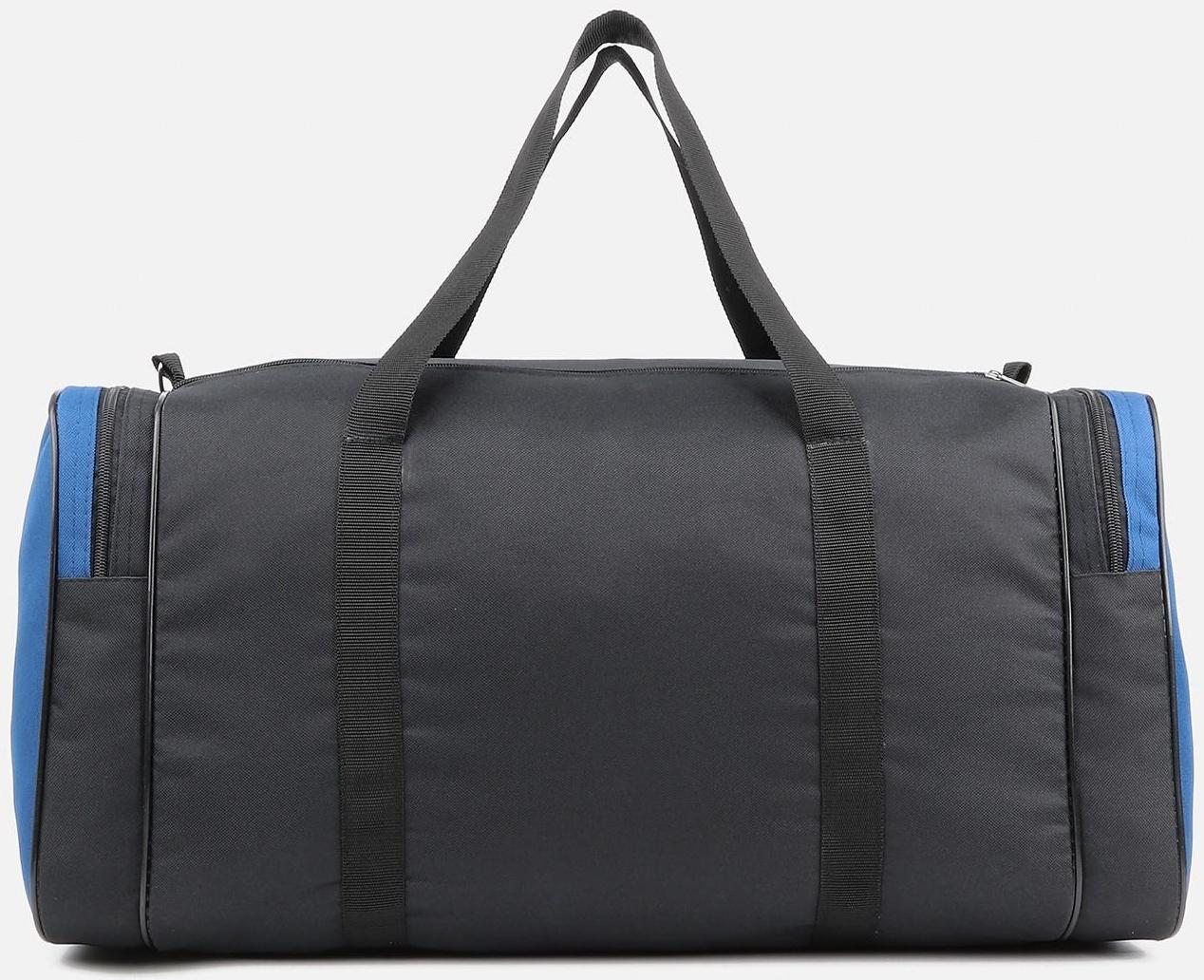 Сумка спортивная на молнии, 3 наружных кармана, длинный ремень, цвет чёрный/синий