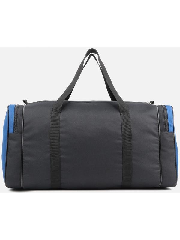 Сумка спортивная на молнии, 3 наружных кармана, длинный ремень, цвет чёрный/синий