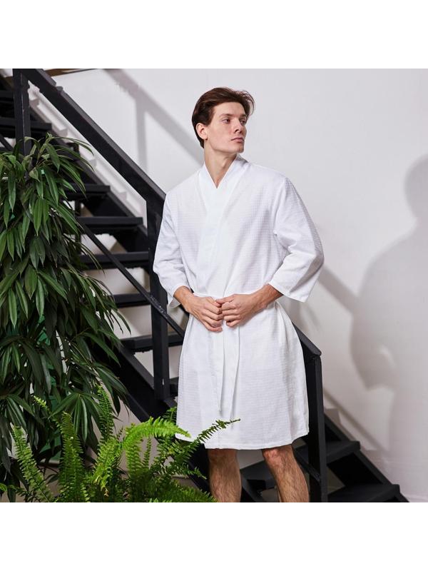 Халат вафельный мужской Экономь и Я рукав 3/4 цвет белый размер 46-48, 100% хлопок, 200 г/м2