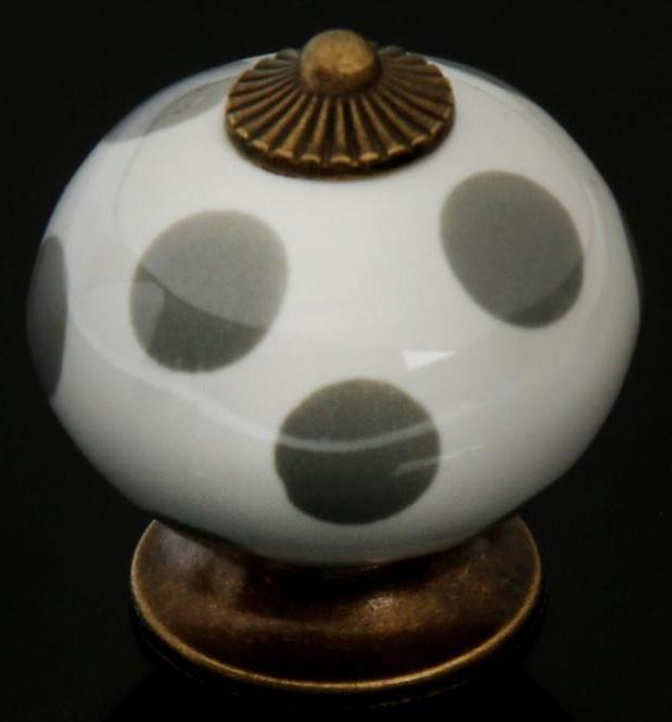 Ручка кнопка ТУНДРА, керамическая, цвет белый с серыми кругами