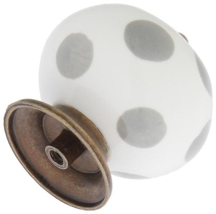 Ручка кнопка ТУНДРА, керамическая, цвет белый с серыми кругами