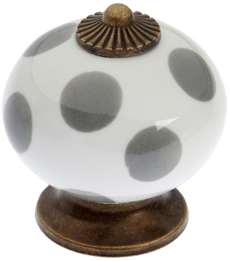 Ручка кнопка ТУНДРА, керамическая, цвет белый с серыми кругами