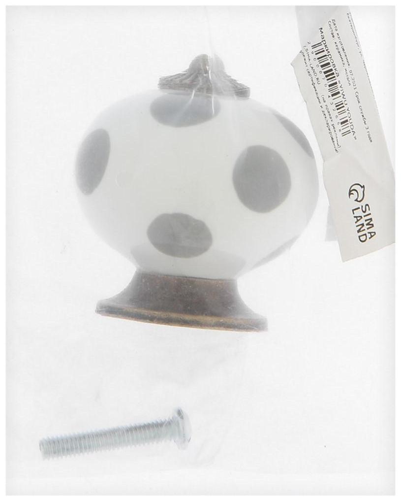 Ручка кнопка ТУНДРА, керамическая, цвет белый с серыми кругами