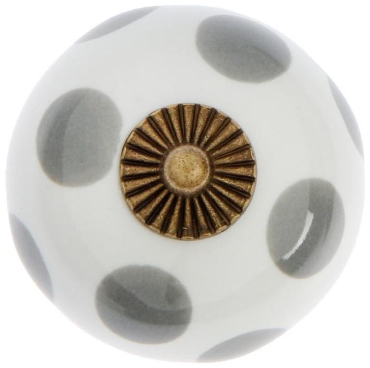 Ручка кнопка ТУНДРА, керамическая, цвет белый с серыми кругами