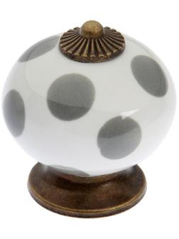 Ручка кнопка ТУНДРА, керамическая, цвет белый с серыми кругами