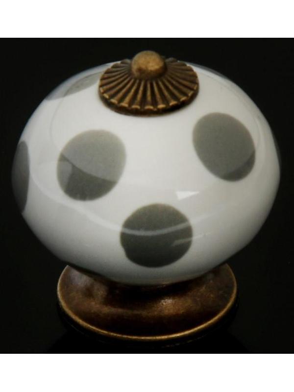 Ручка кнопка ТУНДРА, керамическая, цвет белый с серыми кругами