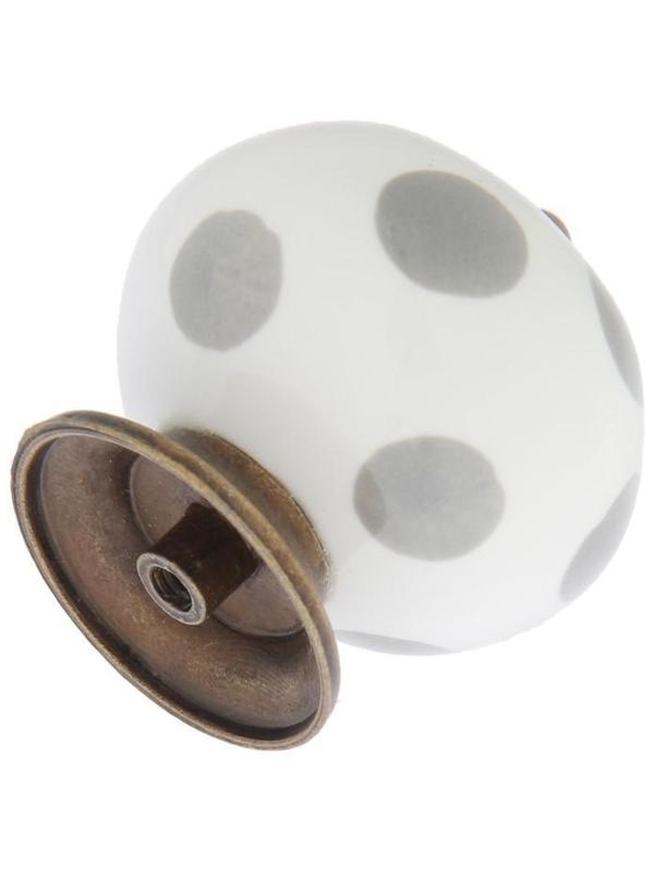 Ручка кнопка ТУНДРА, керамическая, цвет белый с серыми кругами