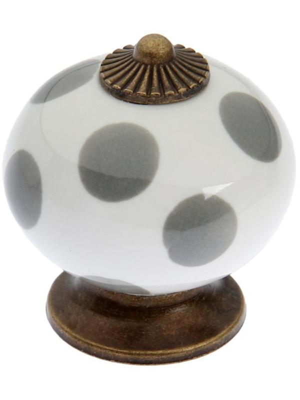 Ручка кнопка ТУНДРА, керамическая, цвет белый с серыми кругами