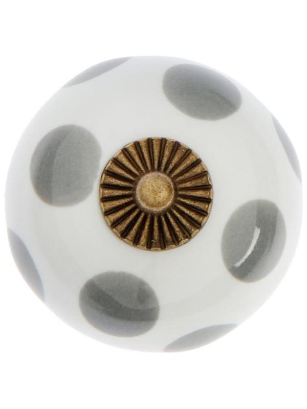 Ручка кнопка ТУНДРА, керамическая, цвет белый с серыми кругами