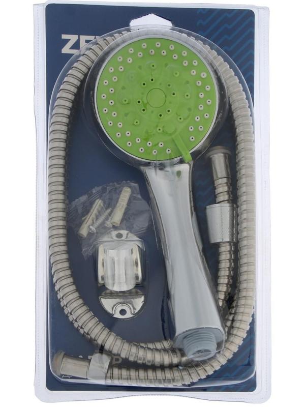 Набор для душа ZEIN Z0605, шланг 150 см, держатель, лейка 5 режимов, зеленый/хром