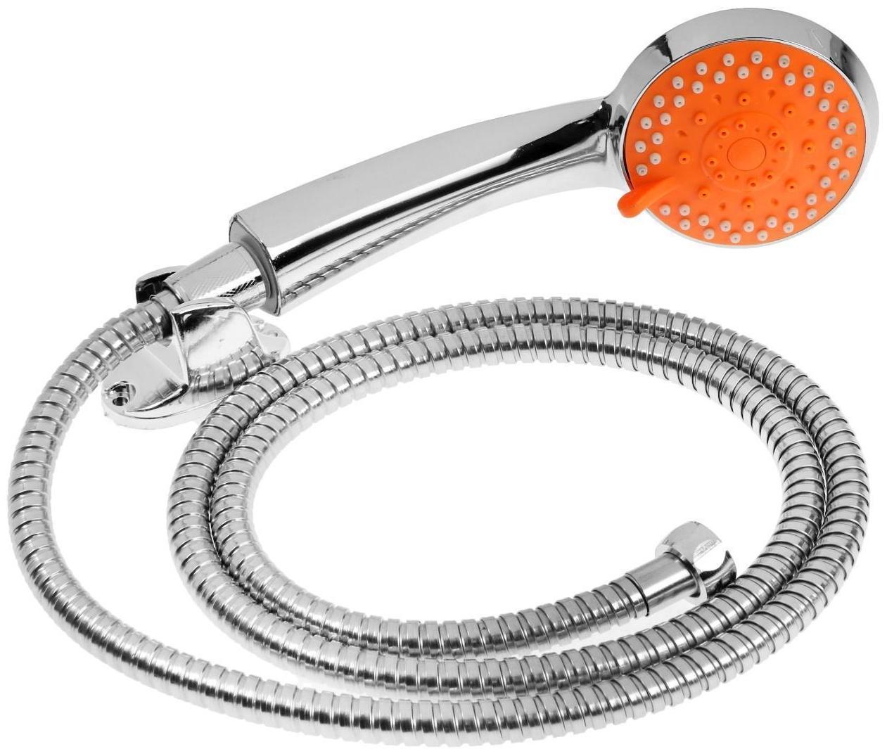 Набор для душа ZEIN Z0905, шланг 150 см, держатель, лейка 5 режимов, оранжевый/хром
