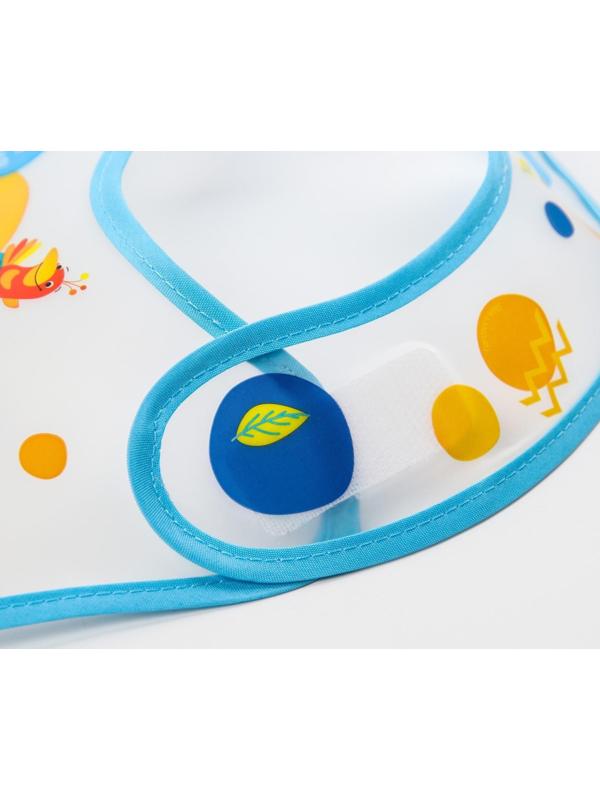 Нагрудник для кормления «Крошка - помпошка» непромокаемый на липучке, с помпошками, МИКС