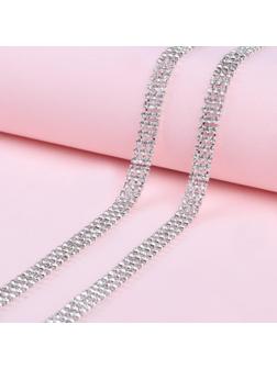 Цепь со стразами, 3 ряда, 6 мм, 4,5 ± 0,2 м, цвет серебряный