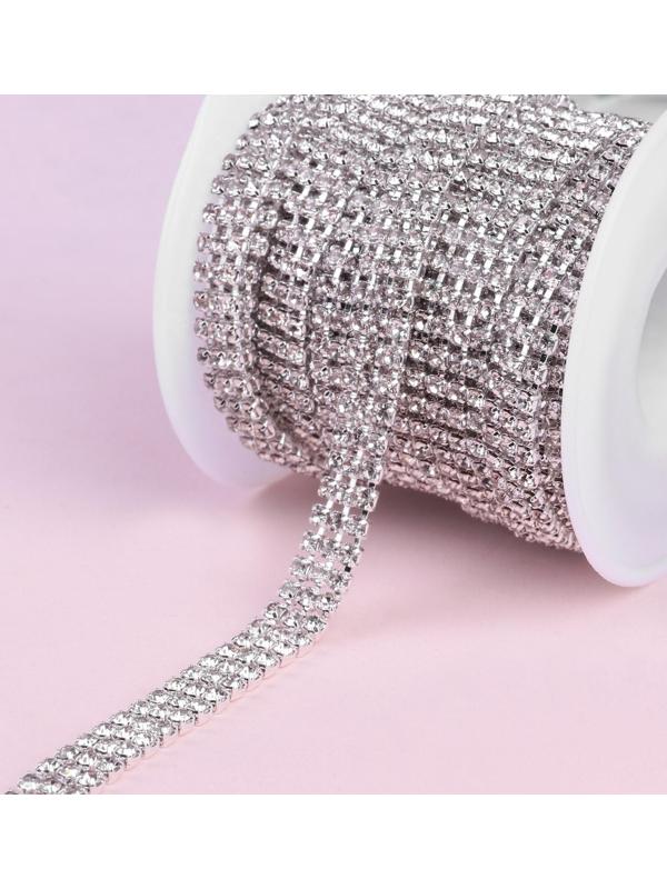 Цепь со стразами, 3 ряда, 6 мм, 4,5 ± 0,2 м, цвет серебряный