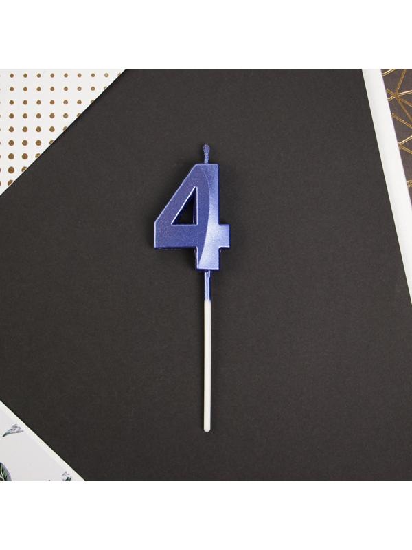 Свеча в торт цифра «4», голубая