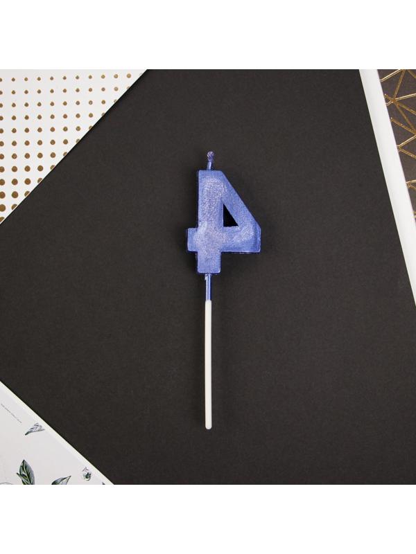 Свеча в торт цифра «4», голубая