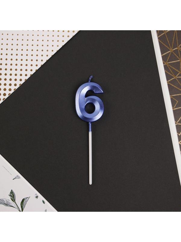 Свеча в торт цифра «6», голубая