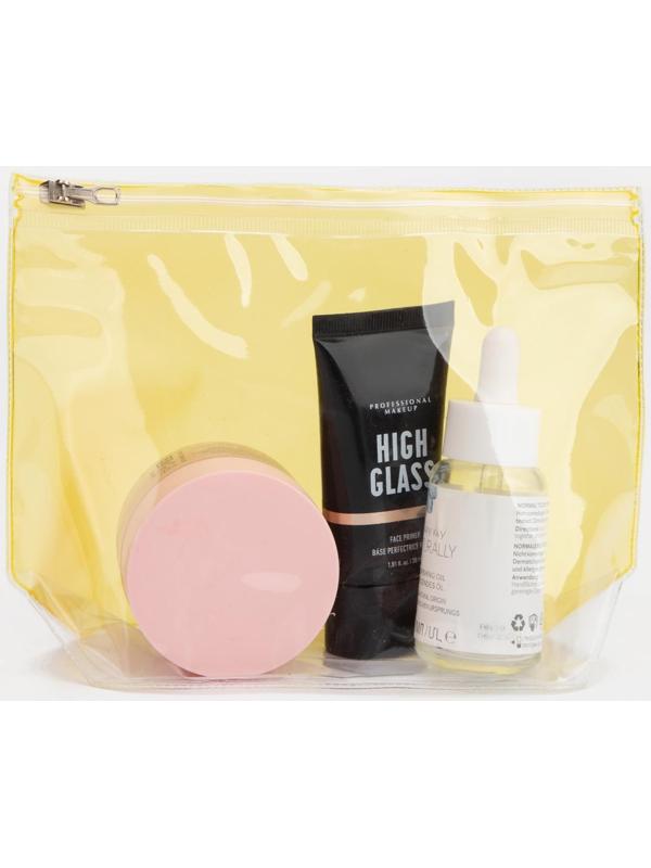 Косметичка с застежкой зип-лок, цвет прозрачный/жёлтый