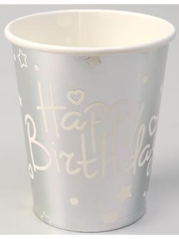 Стаканы бумажные «С днём рождения», набор, 6 шт., цвет серебро