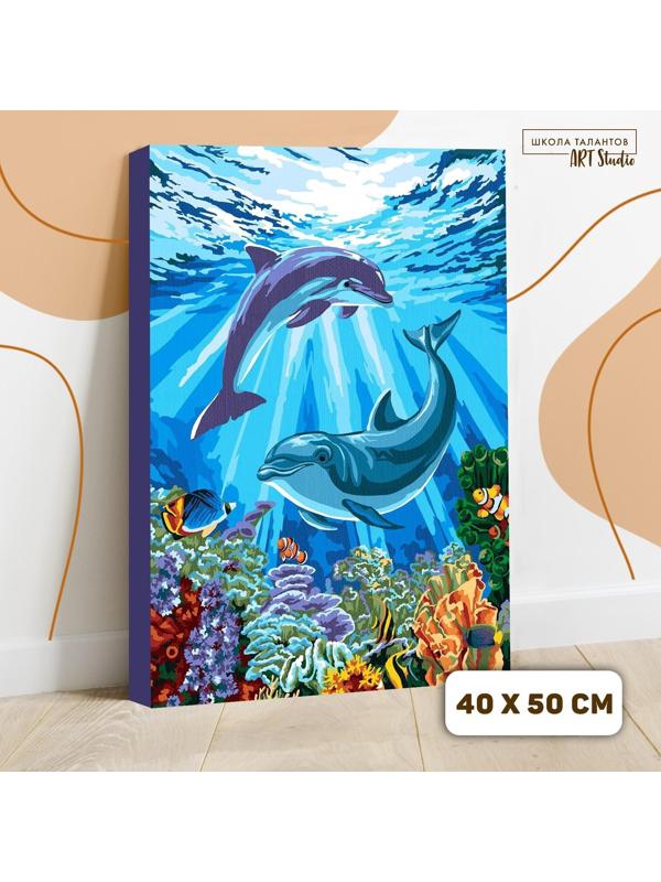 Картина по номерам на холсте с подрамником «Дельфины-друзья» 40х50 см