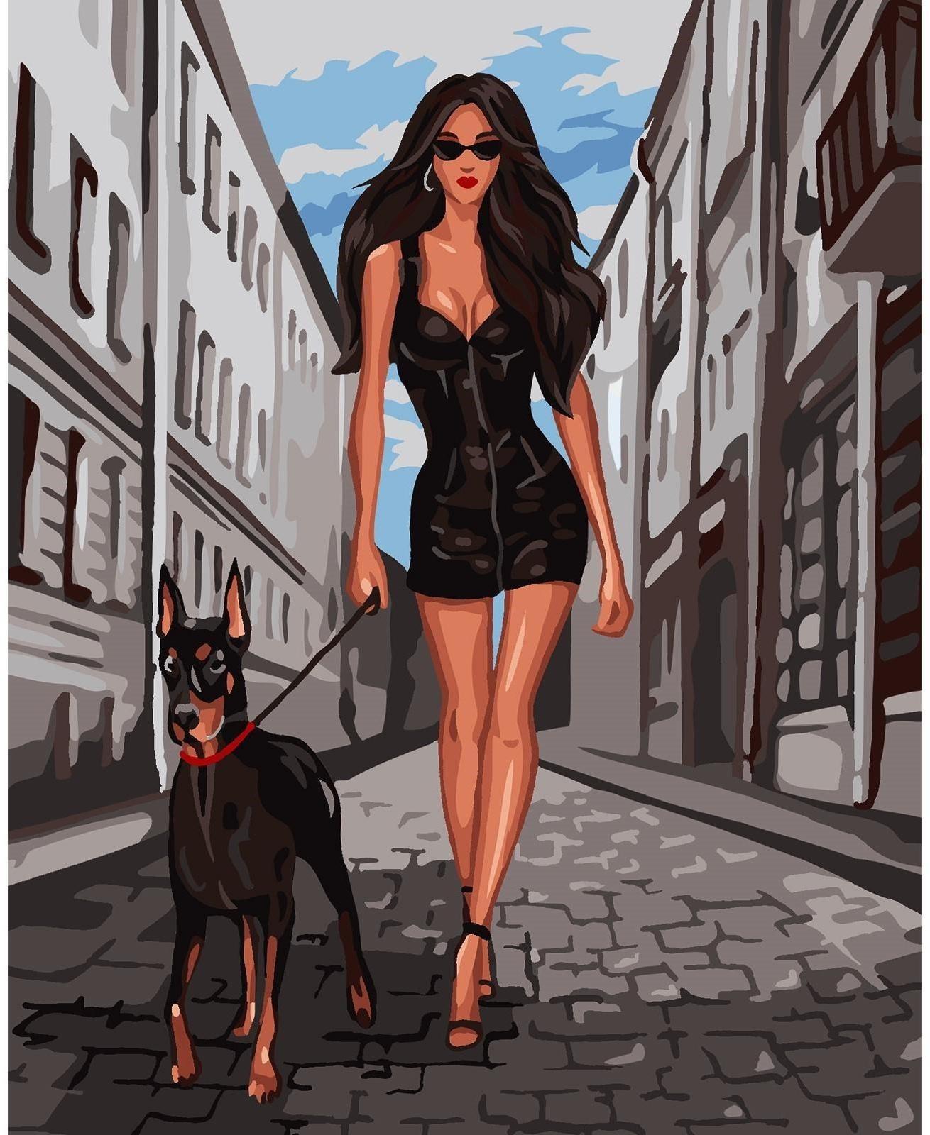 Картина по номерам на холсте с подрамником «Девушка в чёрном» 40х50 см