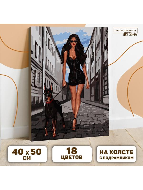 Картина по номерам на холсте с подрамником «Девушка в чёрном» 40х50 см