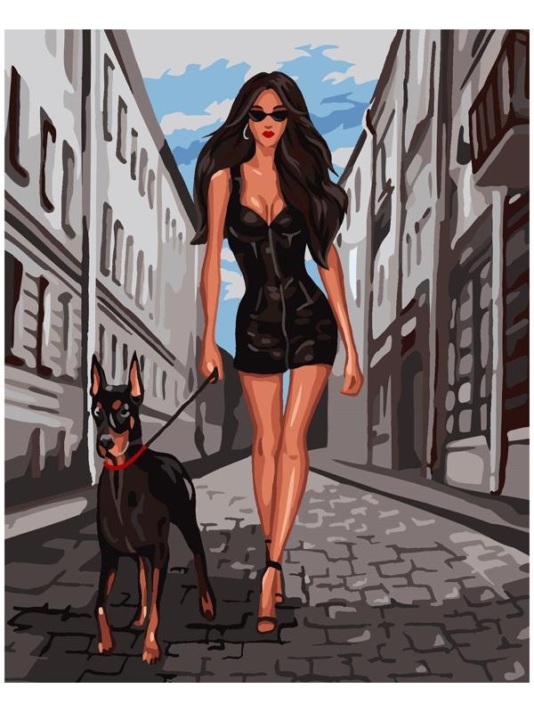 Картина по номерам на холсте с подрамником «Девушка в чёрном» 40х50 см