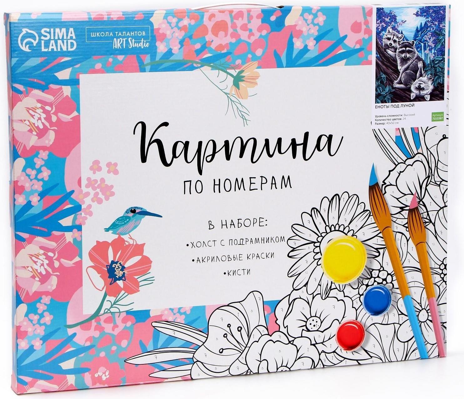 Картина по номерам на холсте с подрамником «Еноты под луной» 40х50 см