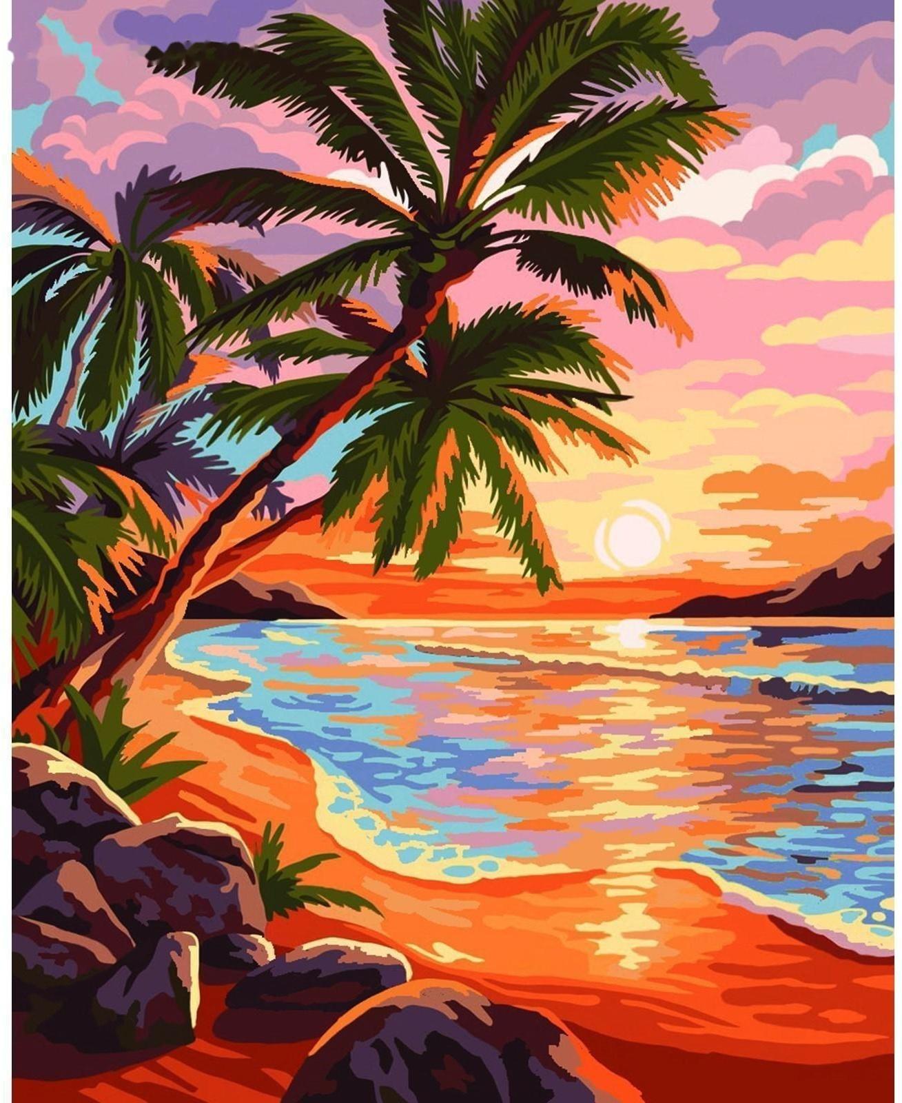 Картина по номерам на холсте с подрамником «Закат на море» 40х50 см