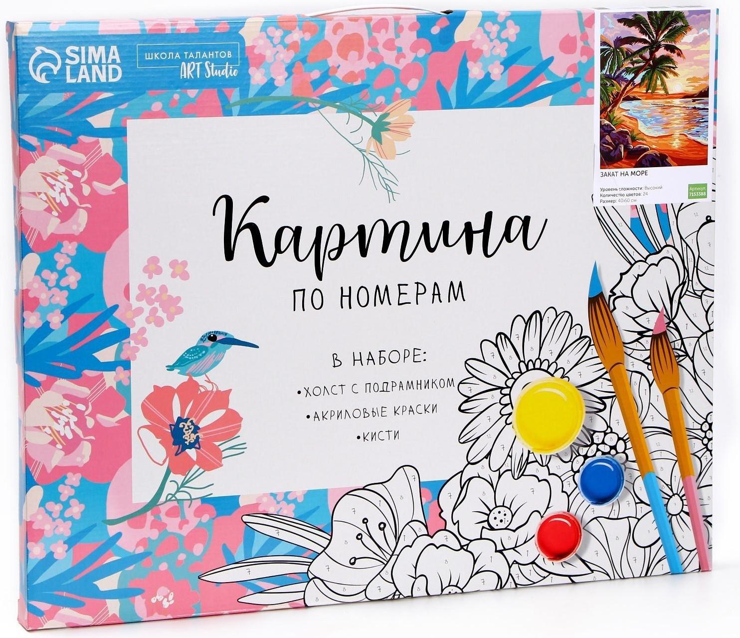 Картина по номерам на холсте с подрамником «Закат на море» 40х50 см