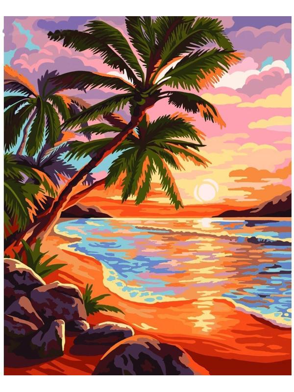 Картина по номерам на холсте с подрамником «Закат на море» 40х50 см