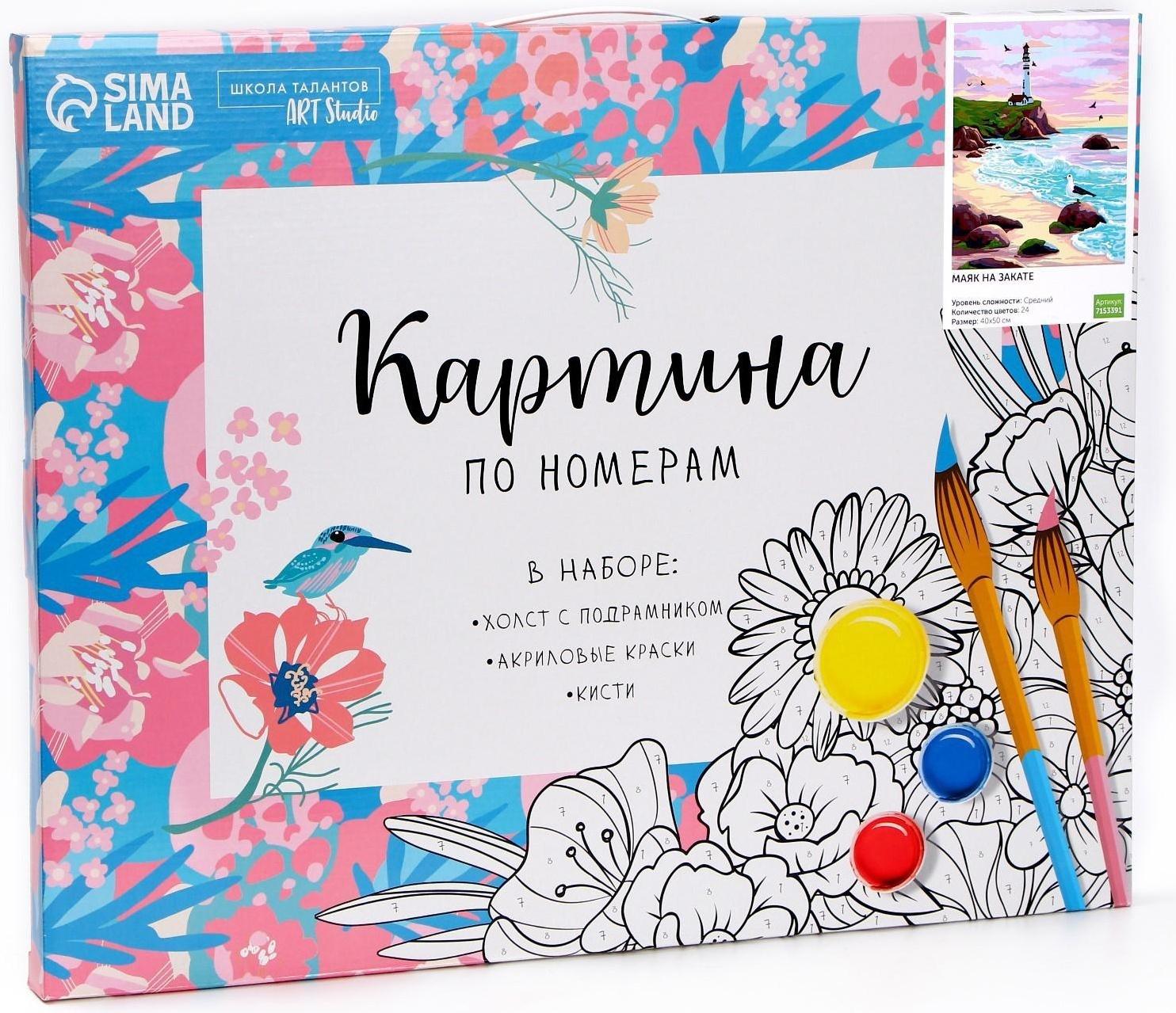 Картина по номерам на холсте с подрамником «Маяк на закате» 40х50 см