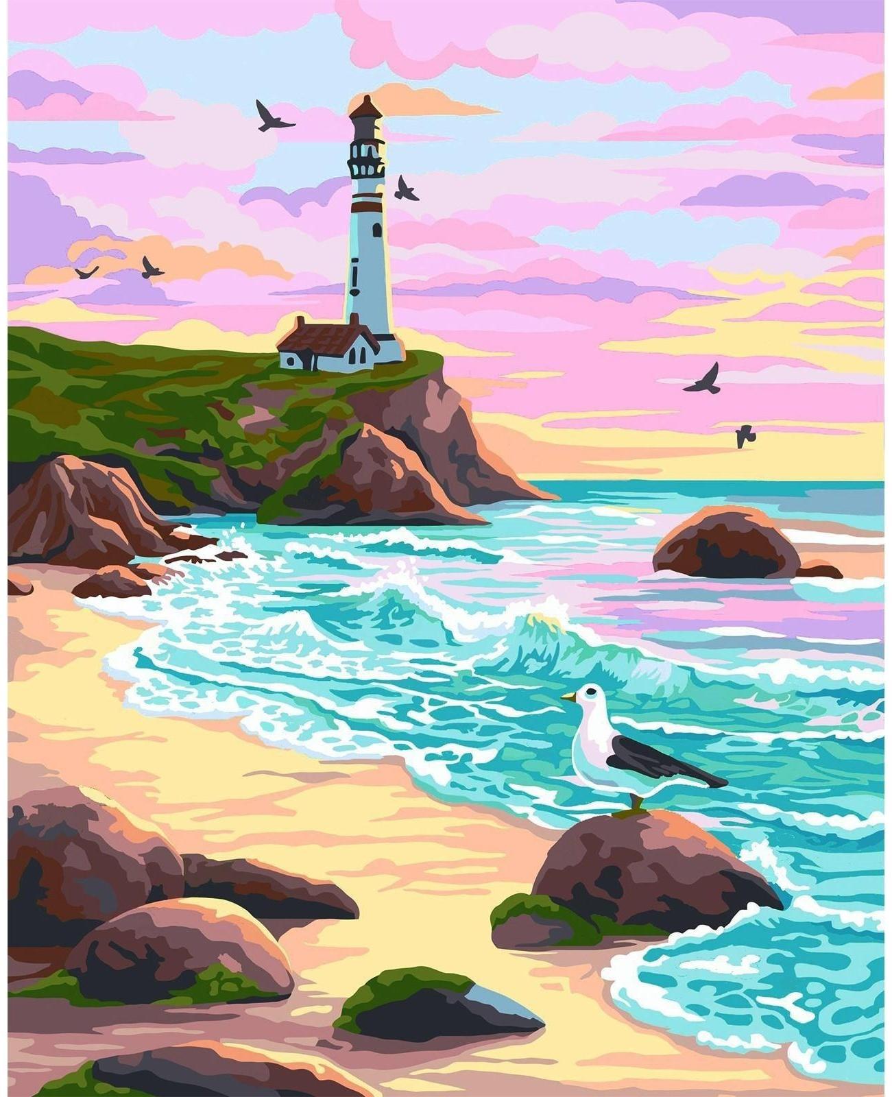 Картина по номерам на холсте с подрамником «Маяк на закате» 40х50 см