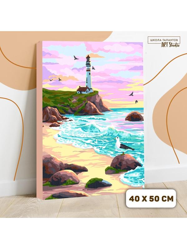 Картина по номерам на холсте с подрамником «Маяк на закате» 40х50 см