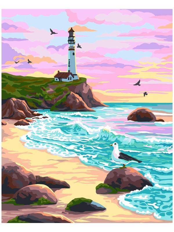 Картина по номерам на холсте с подрамником «Маяк на закате» 40х50 см