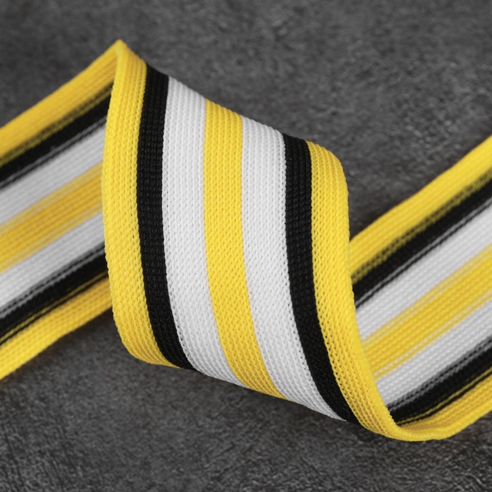 Тесьма трикотажная лампас 40 мм, 9 ± 0,5 м, цвет жёлтый/чёрный/белый