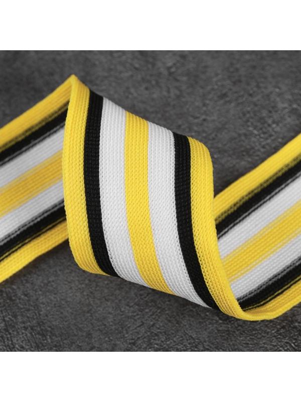 Тесьма трикотажная лампас 40 мм, 9 ± 0,5 м, цвет жёлтый/чёрный/белый