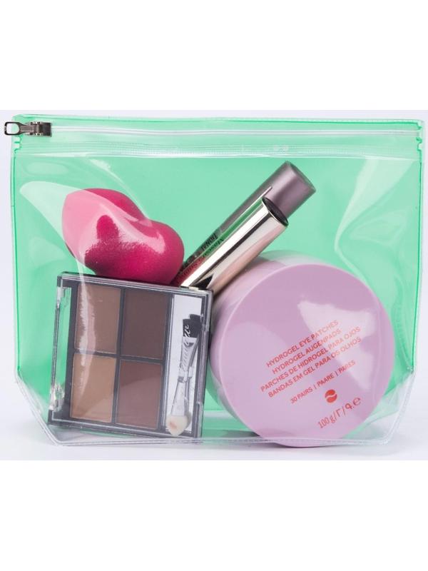 Косметичка с застежкой зип-лок, цвет зелёный/прозрачный